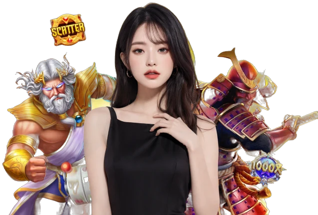 M2 slots artwork with a host, a god character and a samurai character